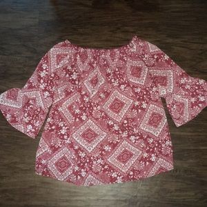 red off-the-shoulder top